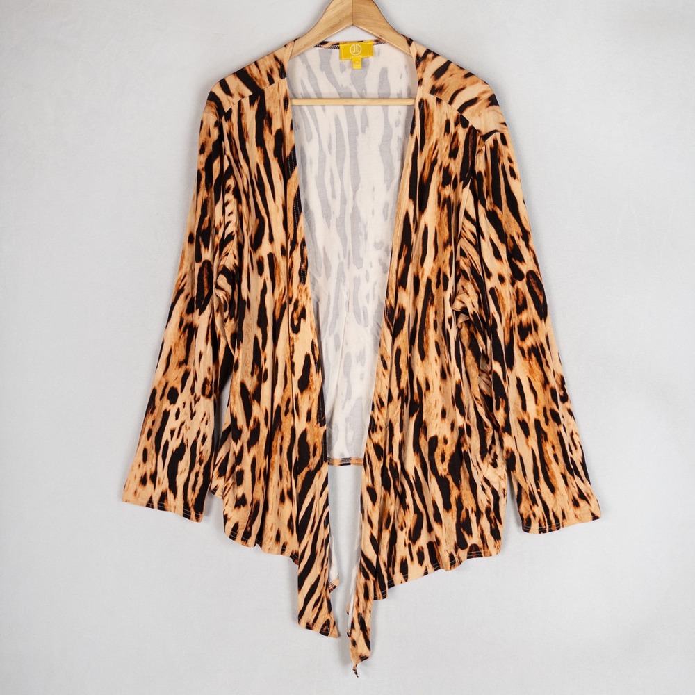 Liz Lange Womens Cardigan 3X Brown Animal Print Open Front Lightweight Layer